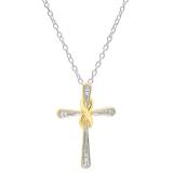 0.07 Carat (Ctw) Sterling Silver Round White Diamond Ladies Cross Pendant (Silver Chain Included)